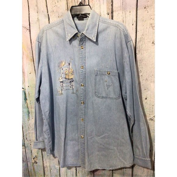 Vintage Denim Shirt Men’s Unisex Blue Size Large - Picture 15 of 16